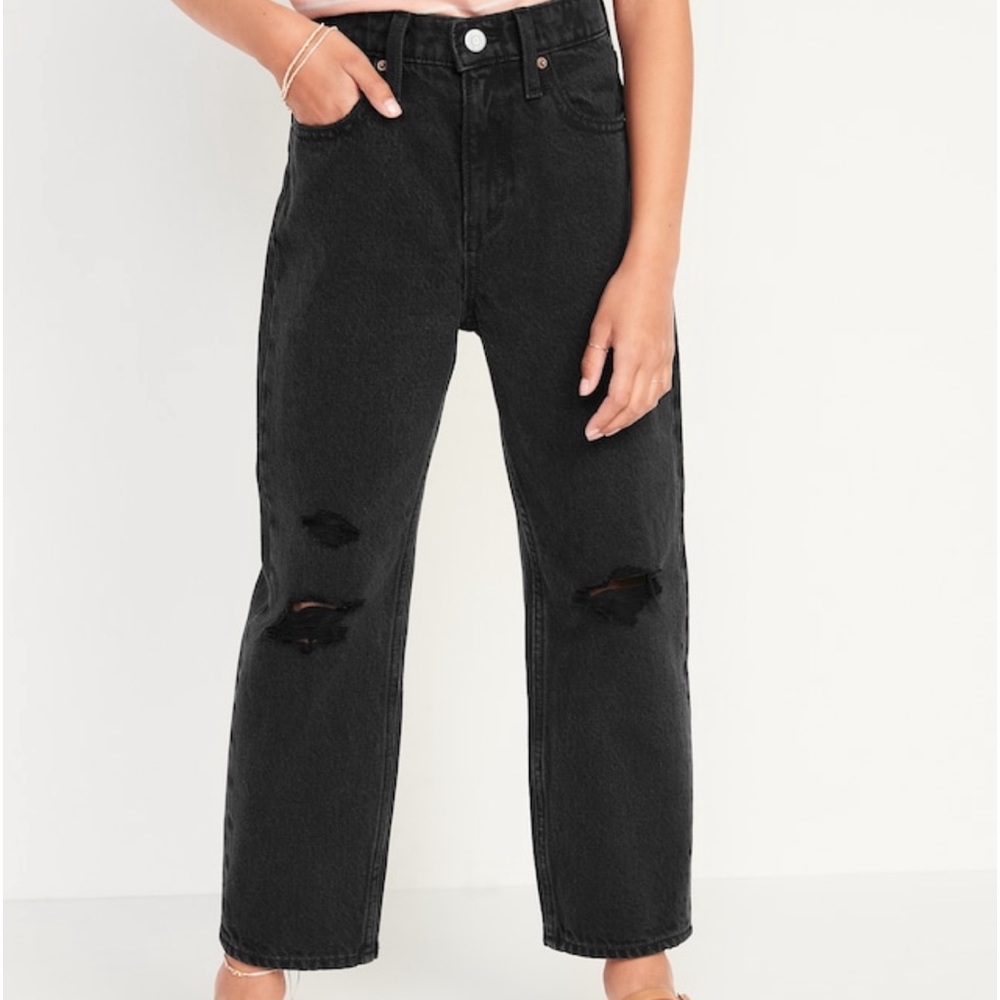 NWT high-waisted slouchy straight black-wash jeans for girls